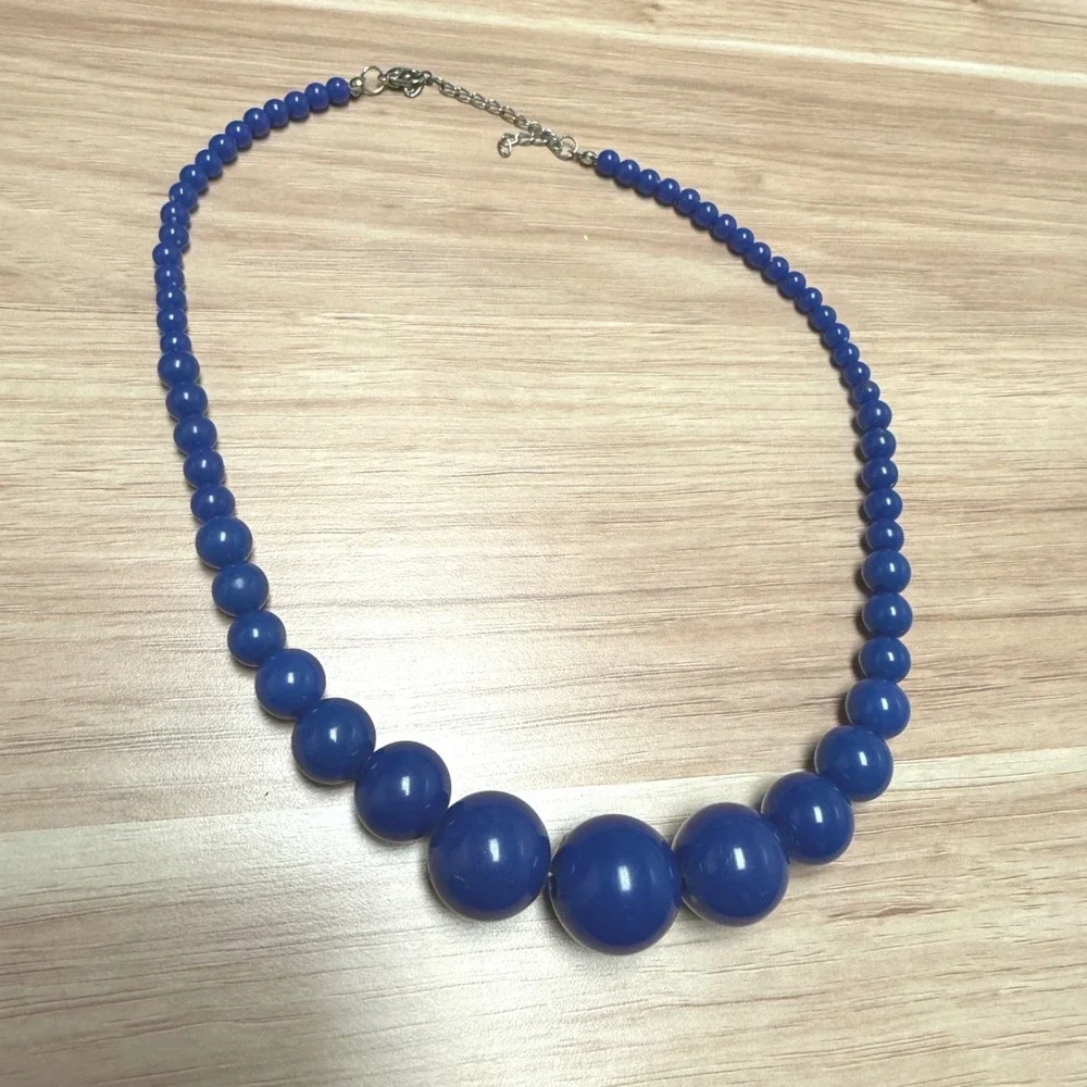 Vintage Style Royal Blue Chunky Graduated Bead Statement Necklace Adjustable